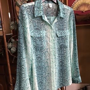 Old Navy Teal Sheer Button Down Top.  Size Medium